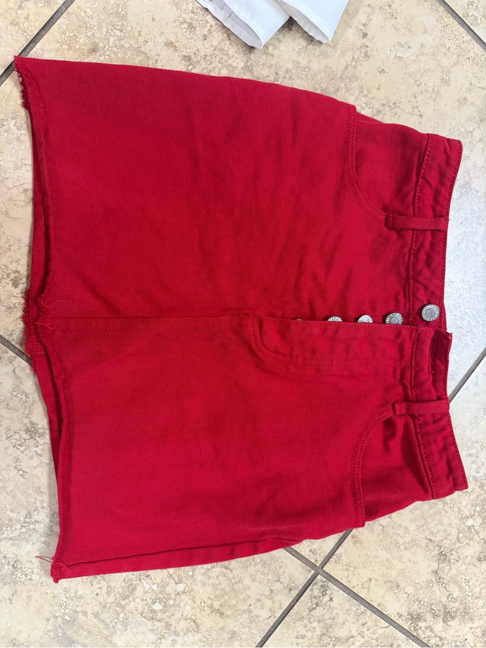 High-Rise Red Button-Front Jean Shorts